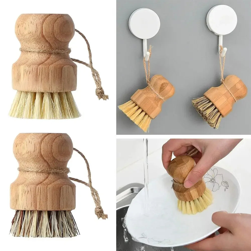 2 Piece Wooden Dish Brush Set Natural Sisal Coconut Kitchen Cleaning Brush