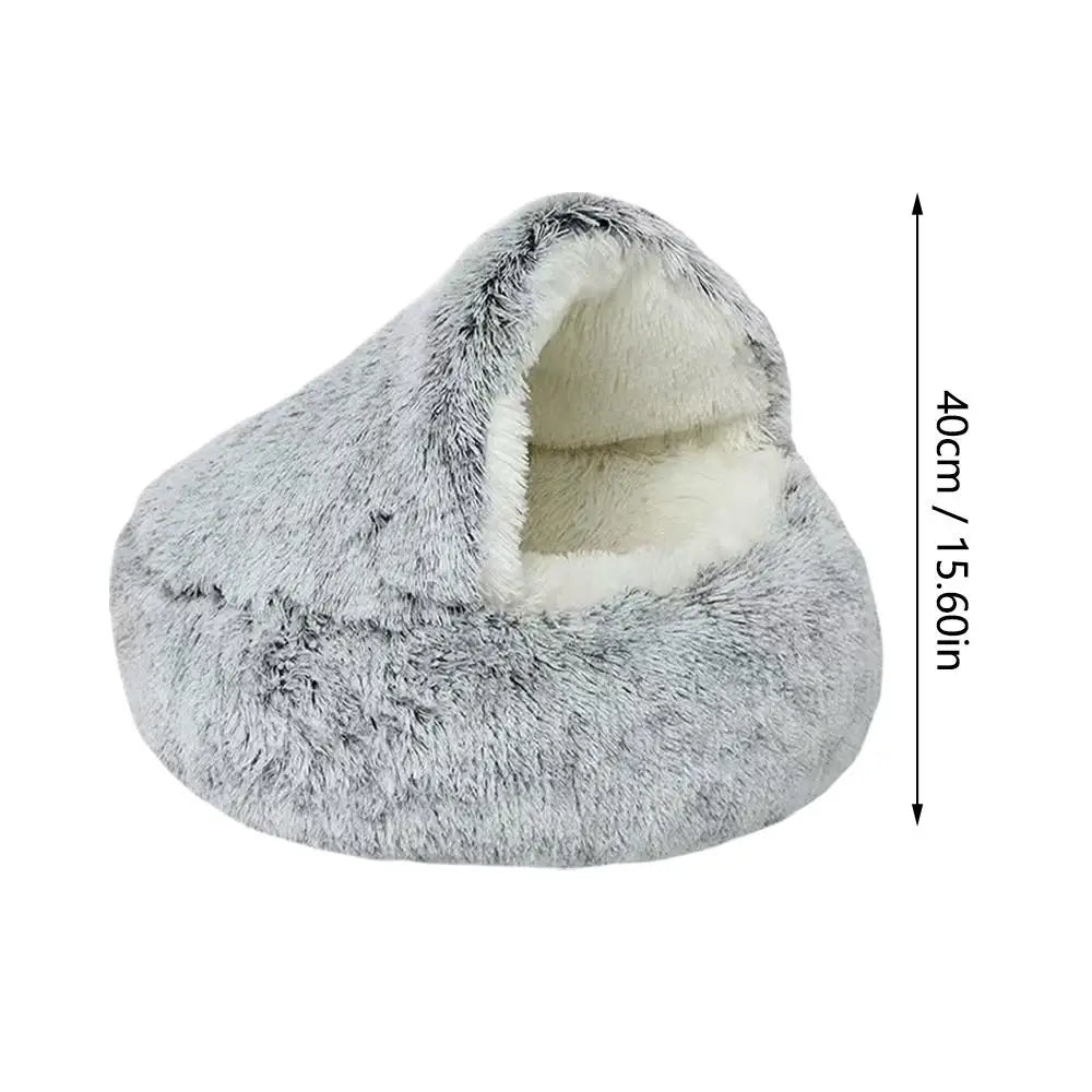 Winter Plush Round Cat Bed Warm 2 in 1 Sleeping Nest
