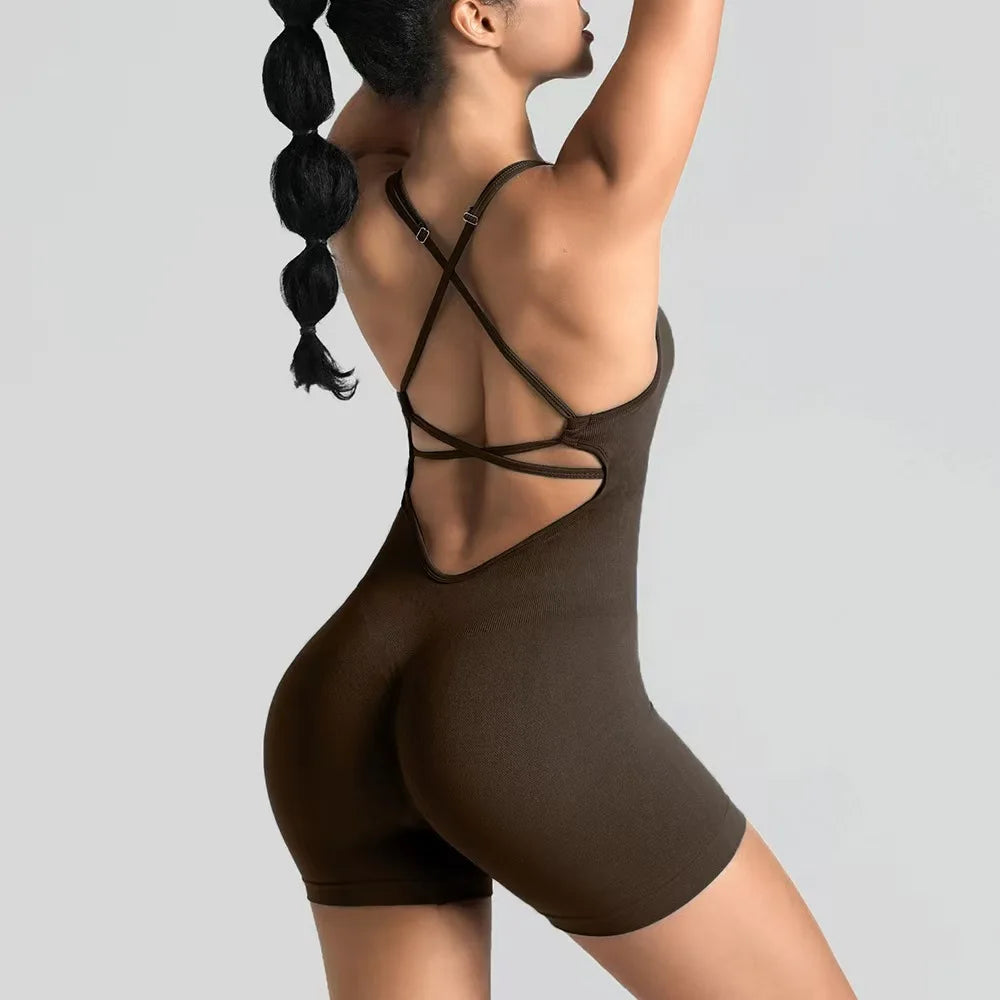 Women Seamless Yoga Jumpsuit Backless Workout Bodysuit Butt Lifting Gym Romper