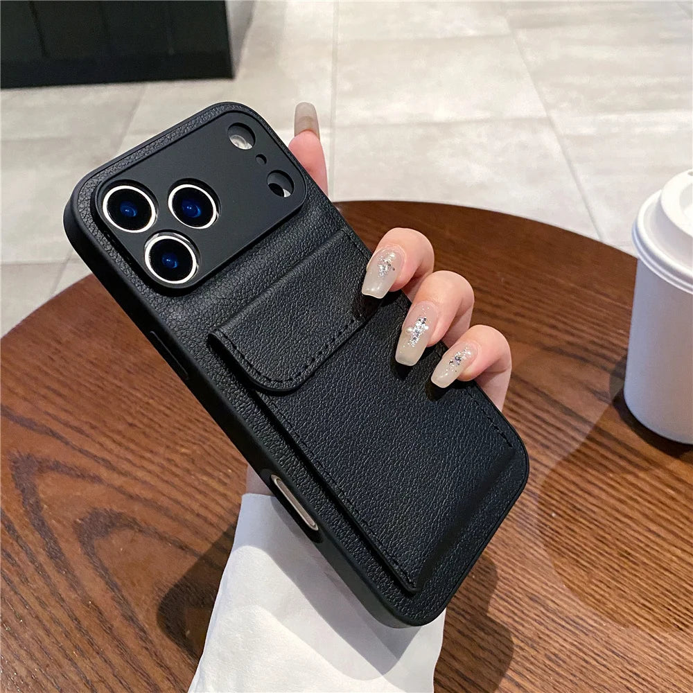 Leather Card Holder Wallet Lens Protection iPhone Case