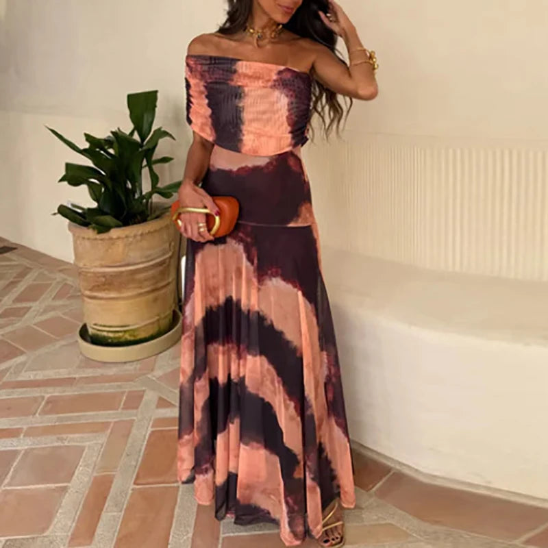 Strapless Mesh Maxi Dress for Women Slim Fit Party Dress