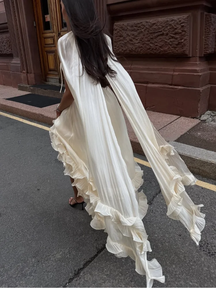 Ruffle Maxi Dress for Women Sleeveless High Waist Summer Dress