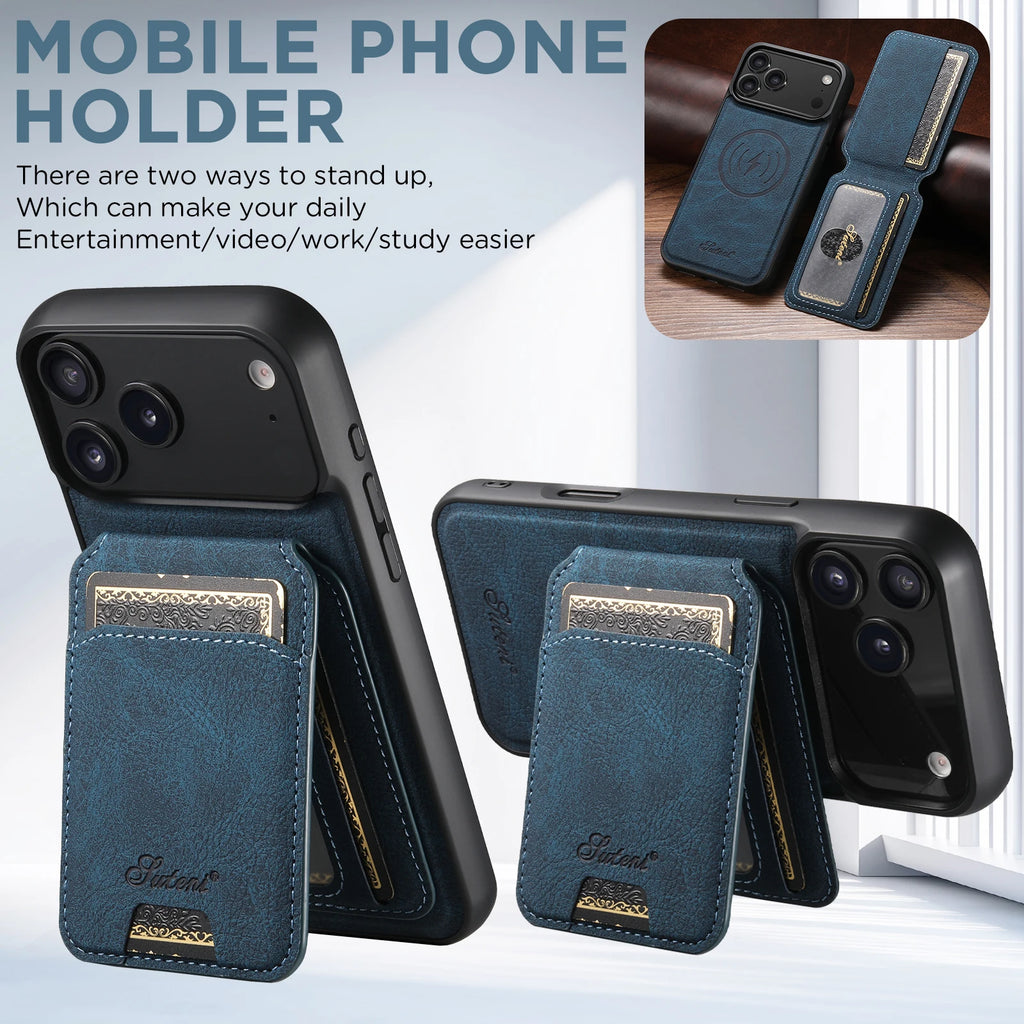 Magnetic with Card Holder Stand Faux Leather iPhone Case