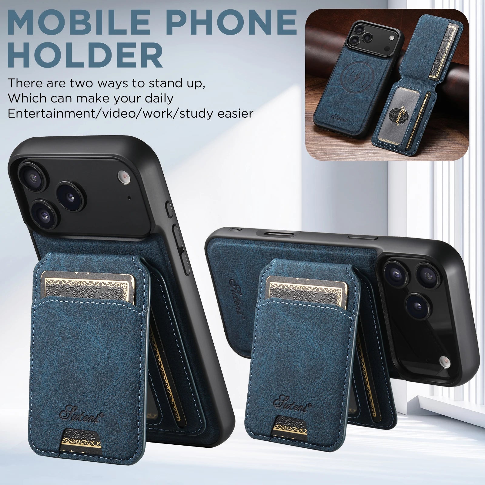Magnetic with Card Holder Stand Faux Leather iPhone Case