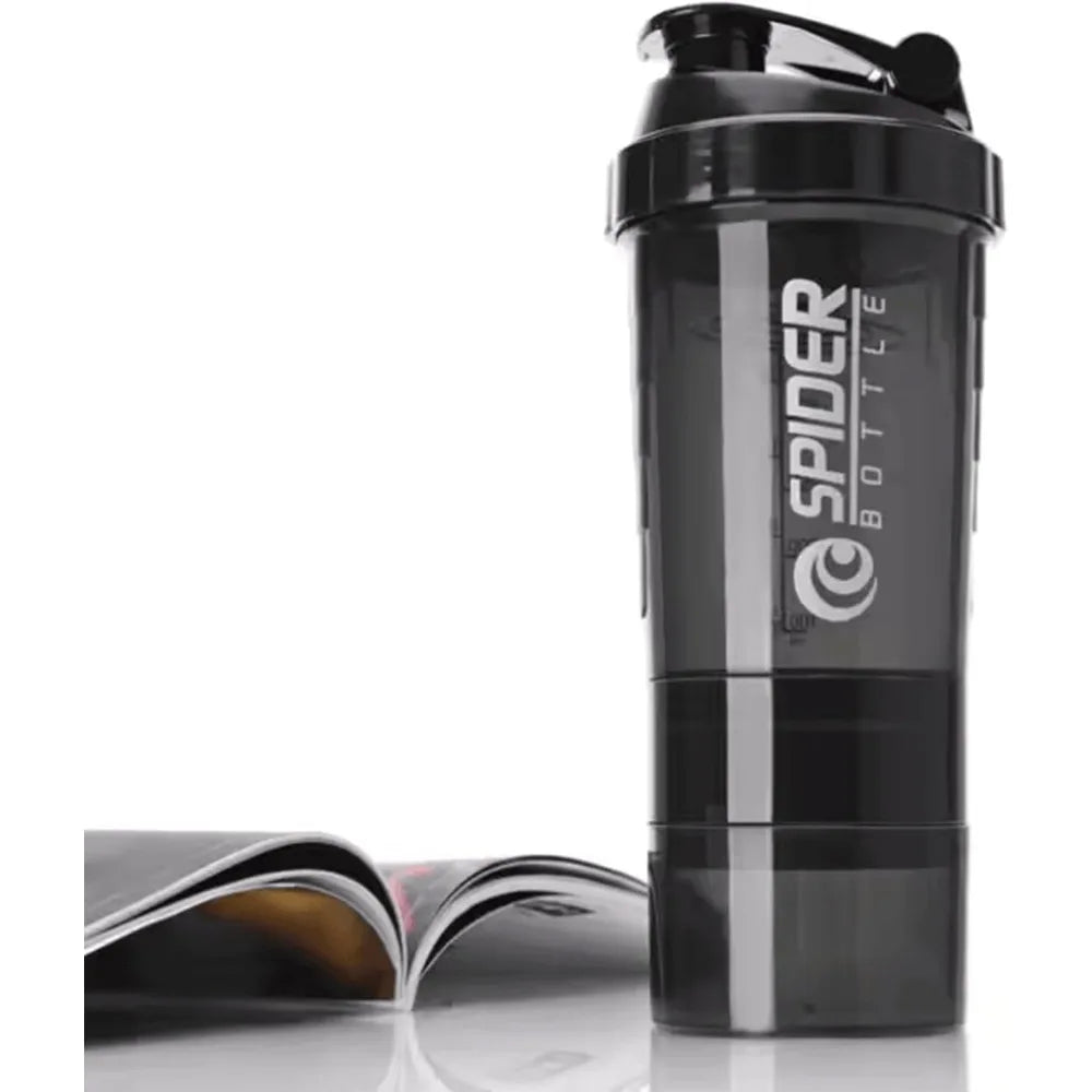 3 Layer Protein Shaker Bottle 600ml – Leakproof Gym Shaker Cup with Storage Compartments for Powder & Pills