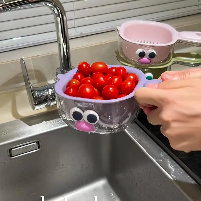 Double Layer Hanging Fruit Washing Drain Basket Kitchen Organizer