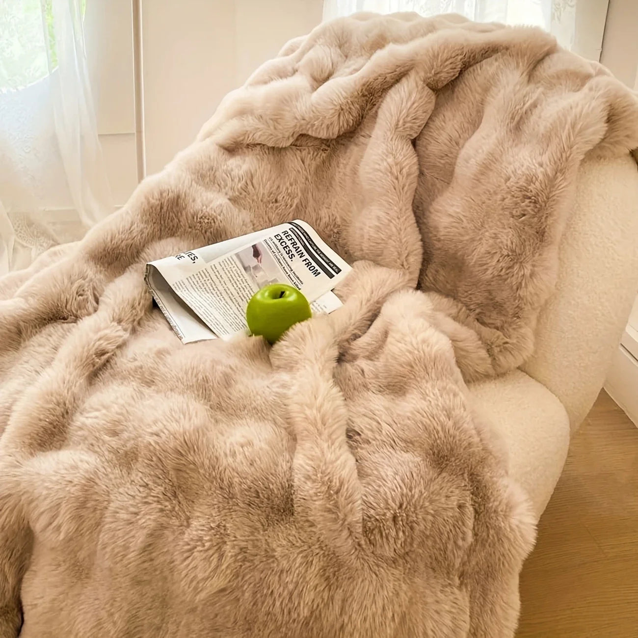 Faux Rabbit Fleece Blanket Soft Warm Throw Bedroom Living Room Dorm Cozy Blanket
