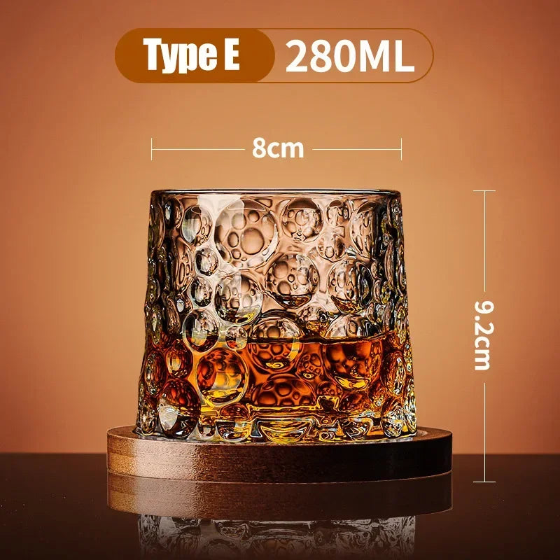Crystal Whiskey Tumbler Rotating Spinning Glass with Base for Bar Home