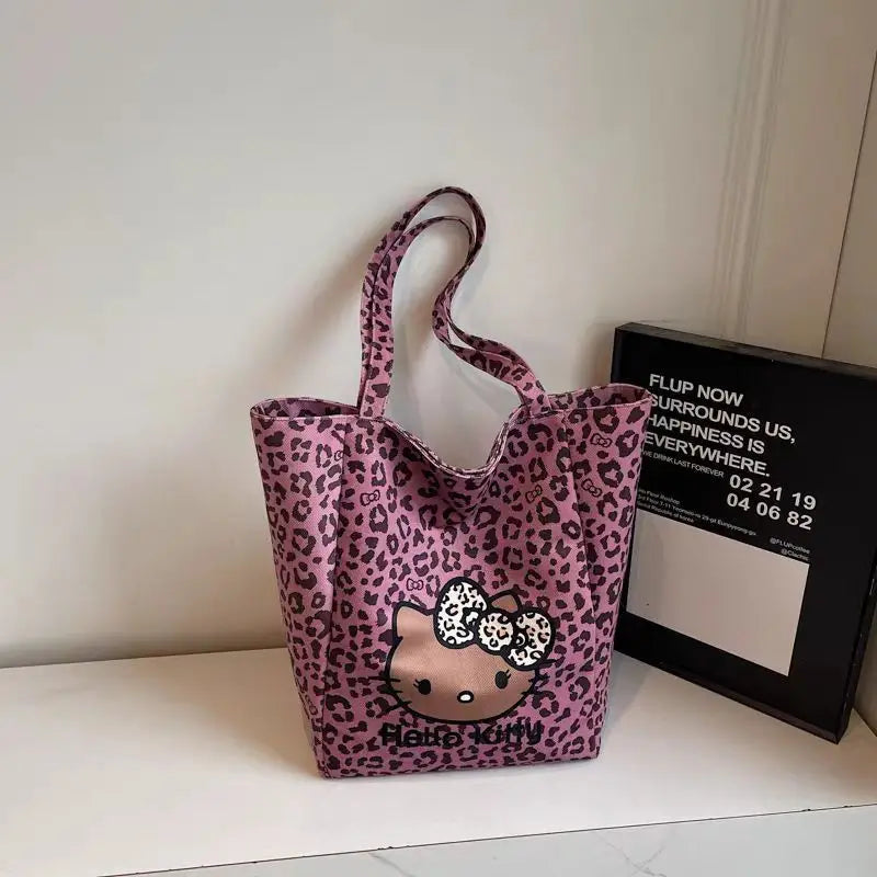 Hello Kitty Leopard Canvas Tote Messenger Bag
