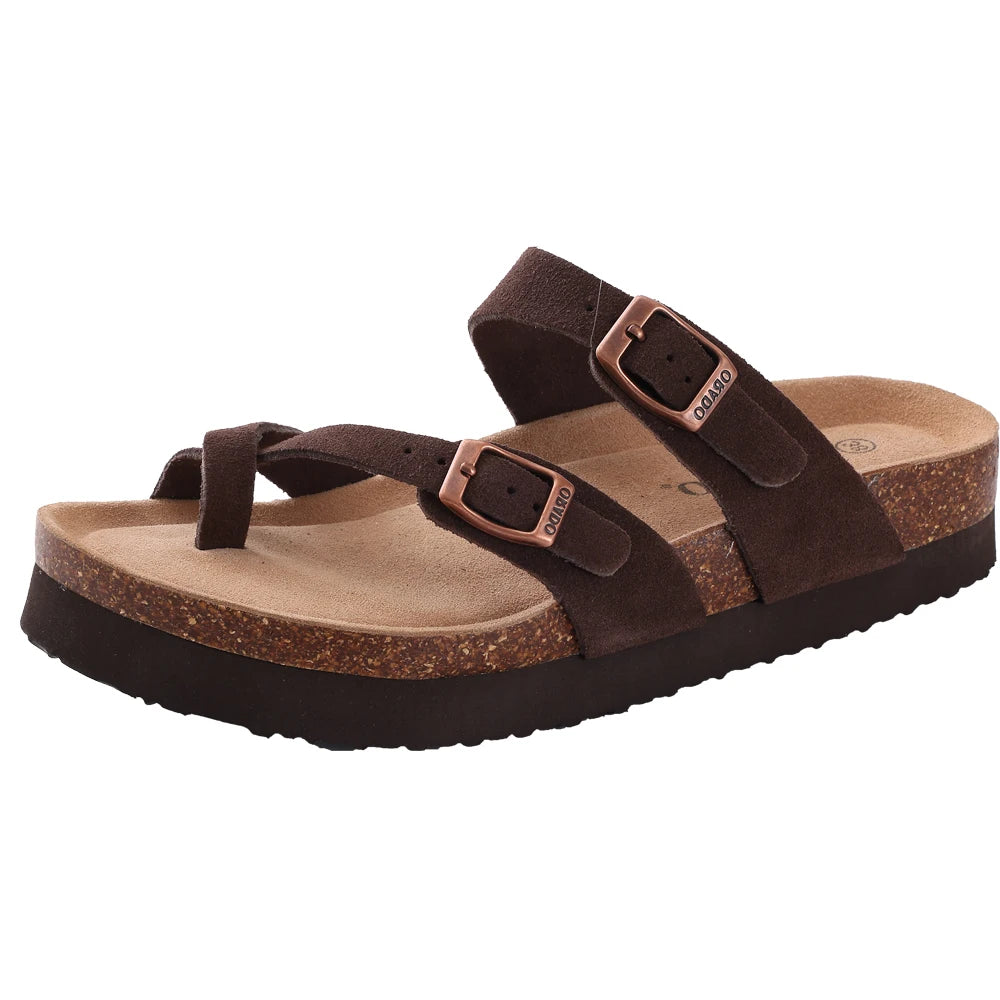 Suede Mule Slippers Cork Footbed Clogs Adjustable Buckle Slides Comfort Arch Support Sandals Women Men