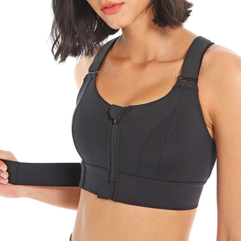 Women’s Front Zip Plus Size Sports Bra Adjustable Shockproof Yoga Crop Top