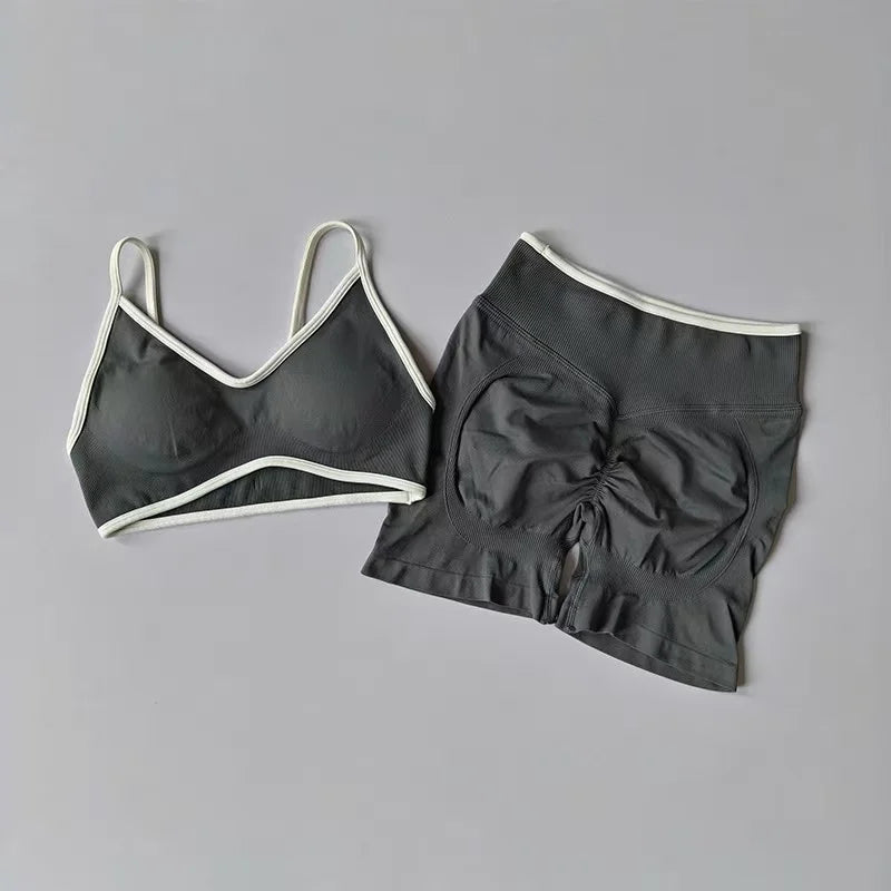 Women Contrast Sports Set Yoga Bra & Pants Quick Dry Fitness Suit