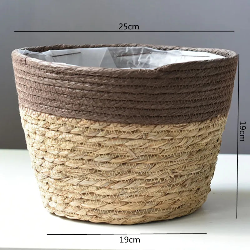 Straw Weaving Plant Pot Basket Grass Planter Cover Indoor Outdoor Flower Container
