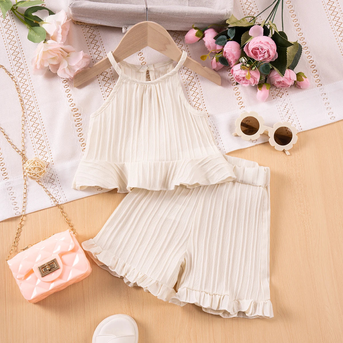 Toddler Girls Ruffle Sleeveless Tank Top and Shorts Set Summer Outfit