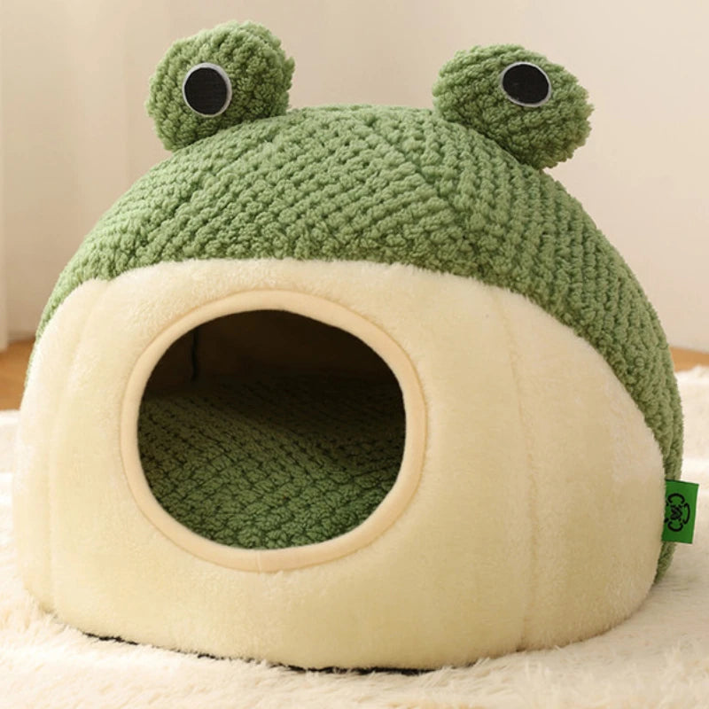 Winter Warm Pet Nest Frog Shape Cat Dog House Plush Semi Enclosed Bed