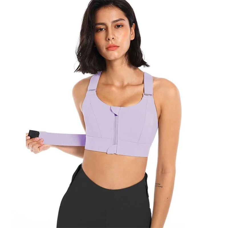 Women’s Front Zip Plus Size Sports Bra Adjustable Shockproof Yoga Crop Top