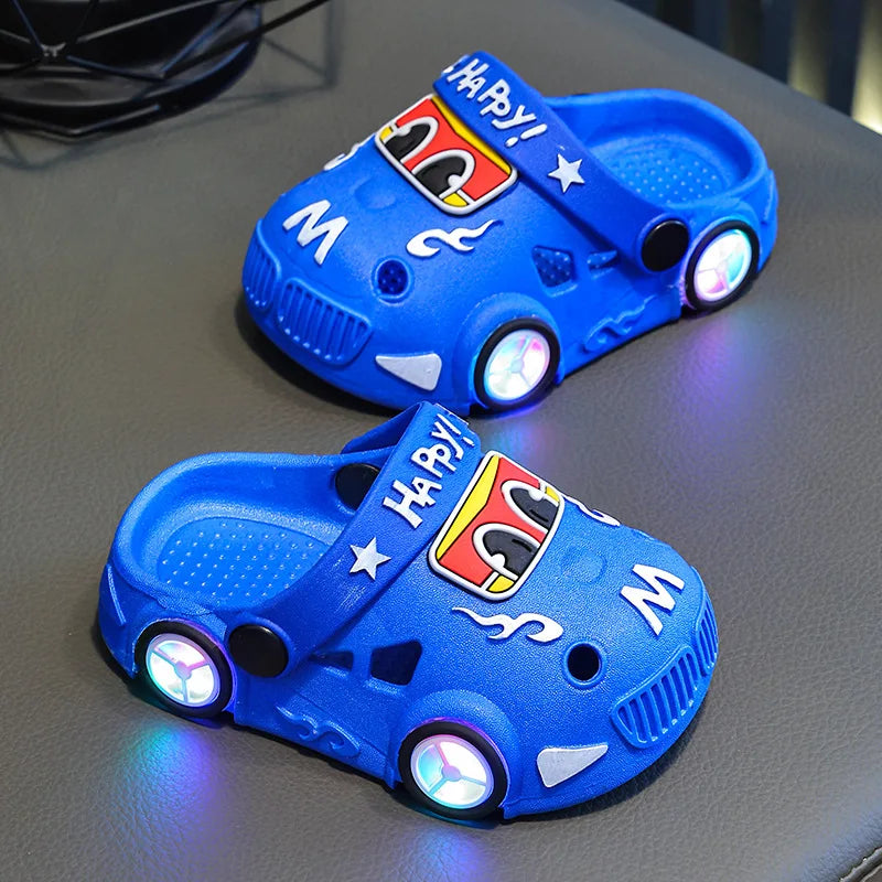 Kids Car Shape Light Up Anti Slip Soft Sole Beach Slippers