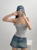 Women Square Neck Slim Fit Tank Top Athletic Crop Workout Top