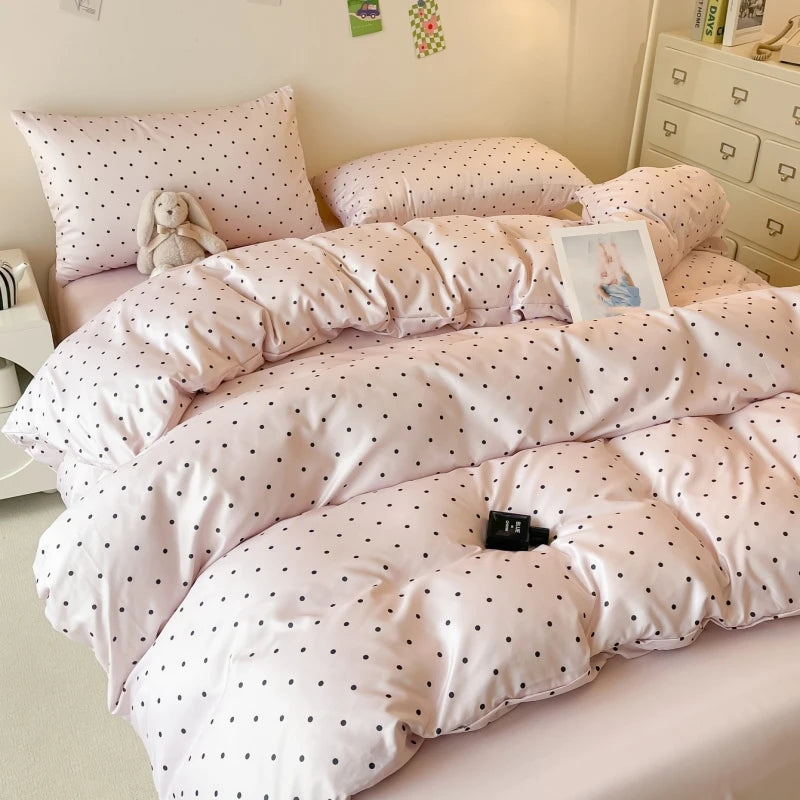 3 Piece Satin Duvet Cover Set Black Dot Bedding Set with Pillowcases