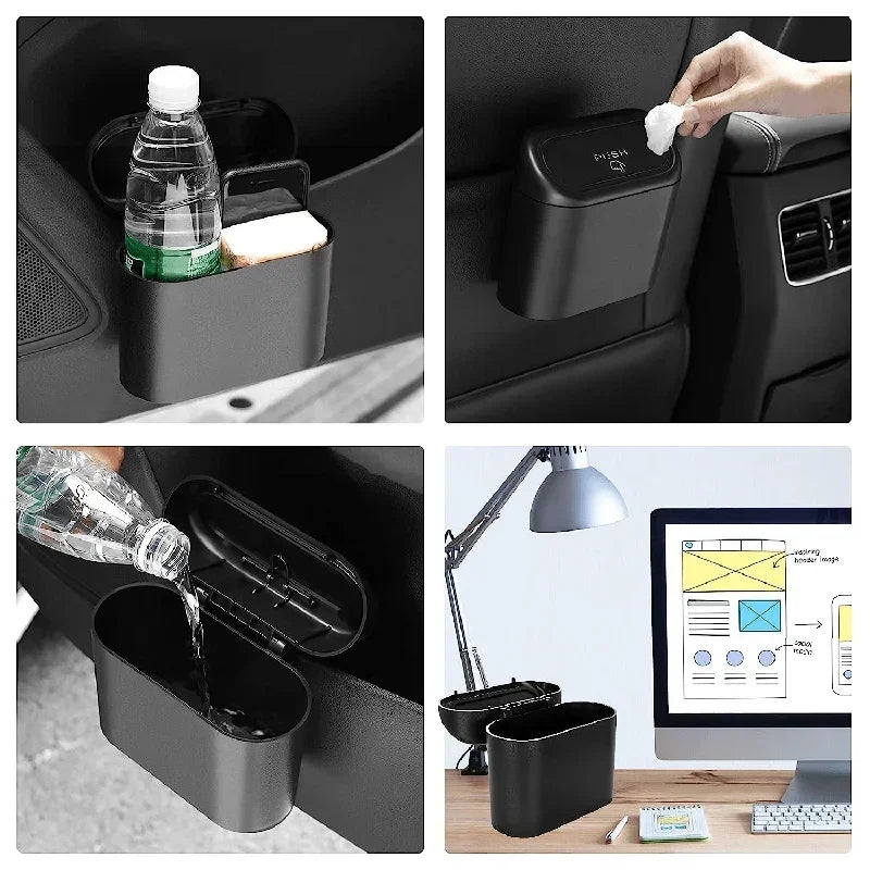 Car Trash Can with Lid Leak Proof Mini Car Bin Includes Garbage Bags