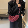 Women Faux Suede Shoulder Bag Underarm Crossbody Dumpling Bag