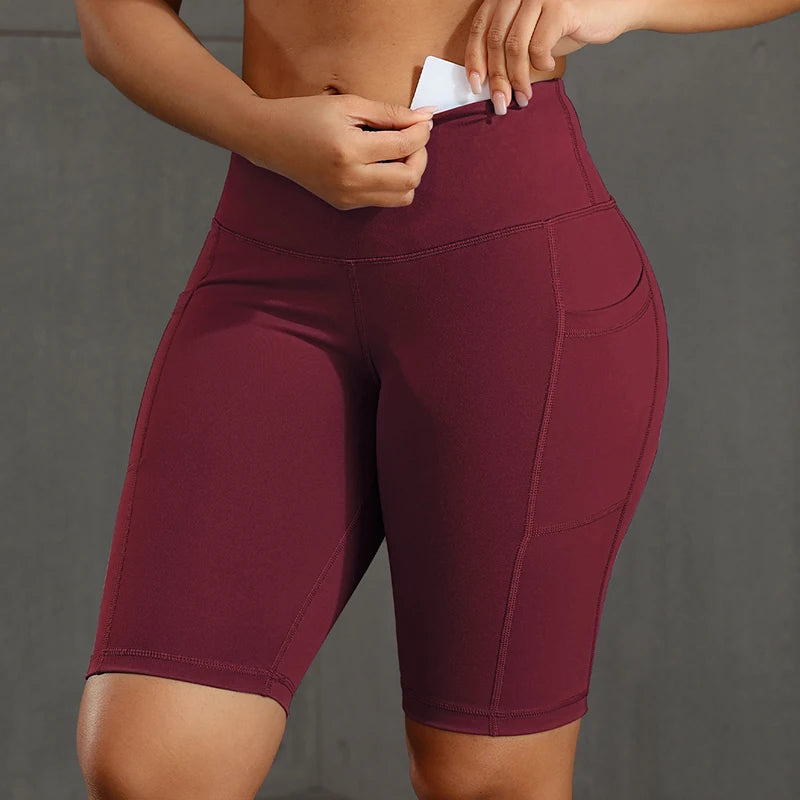 Women’s Butt Lift Workout Shorts with 3 Pockets Stretch Athletic Gym Shorts