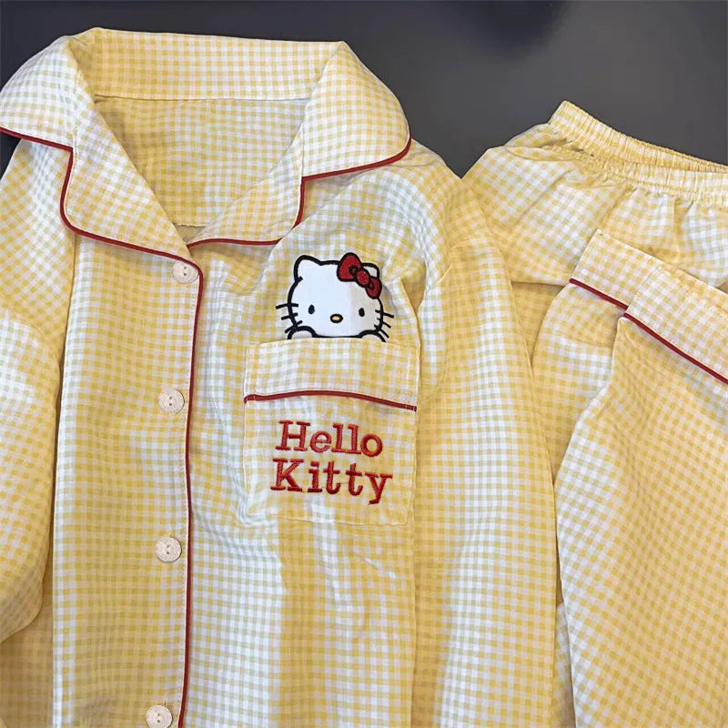 Sanrio Anime Pajama Set Hello Kitty Kuromi Cartoon Short Sleepwear Set Women