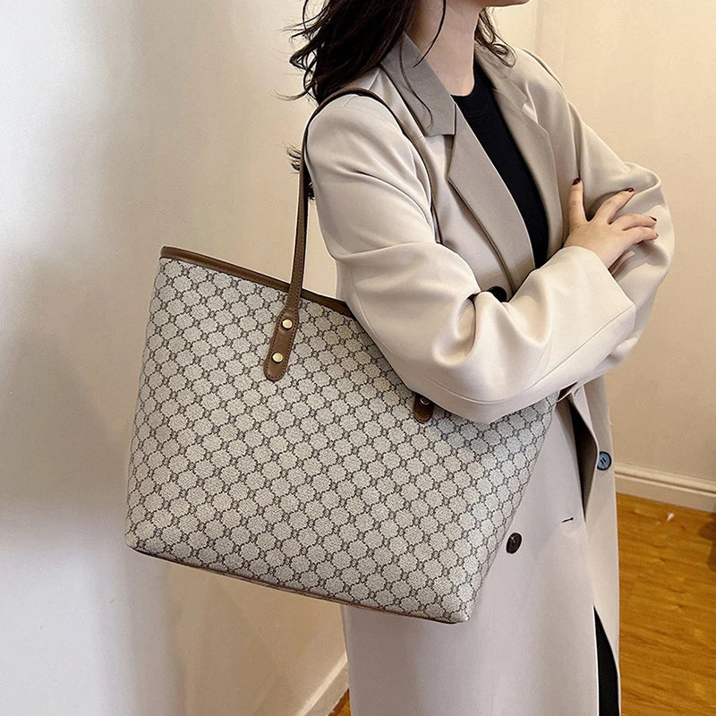 Women PU Leather Large Capacity Shoulder Tote Bag Casual Commuting Handbag