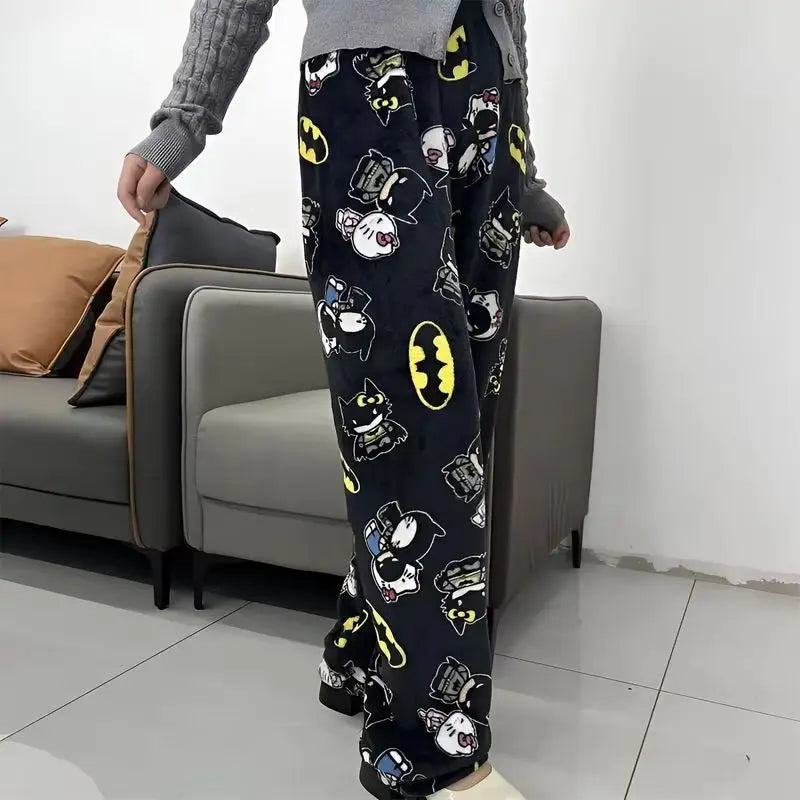 Hello Kitty Batman Flannel Pajama Pants Warm Plush Casual Clothing