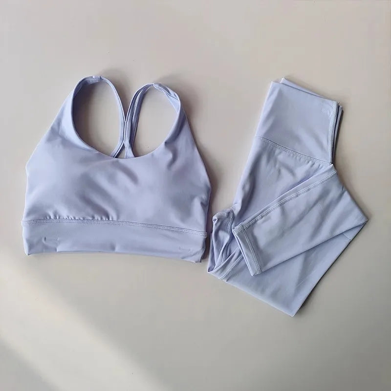 Women Seamless Yoga Set Bra Leggings High Waist Fitness Outfit Matching Gym Set