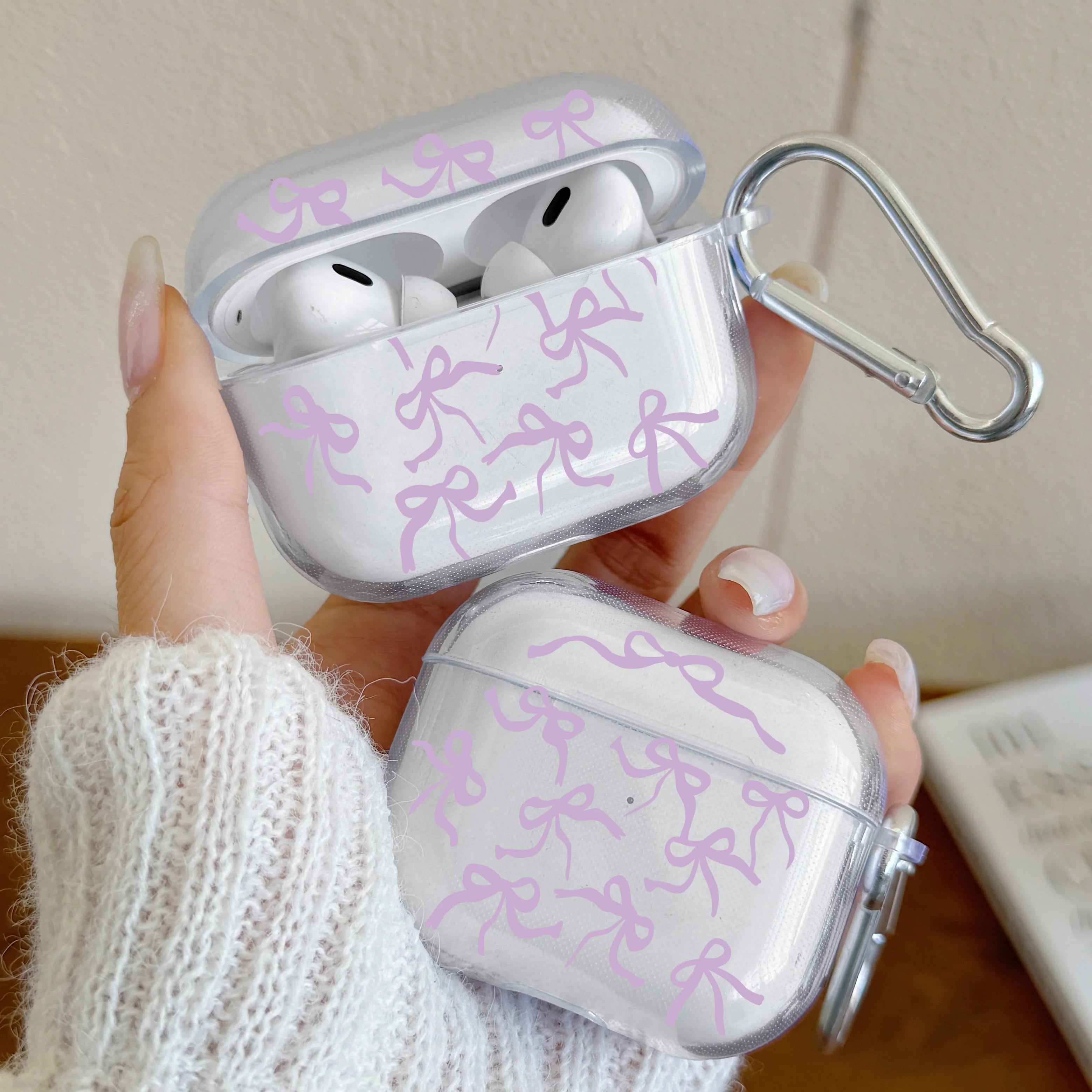 Pink Bow AirPods Protective Case with Keychain Accessory