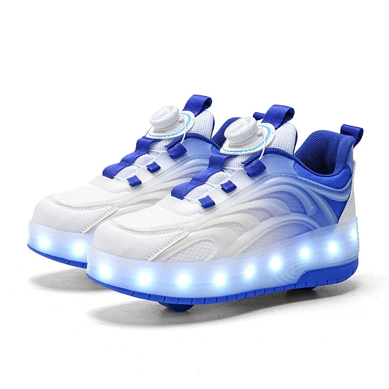 Kids LED Roller Skate Shoes USB Rechargeable Light Up Sneakers