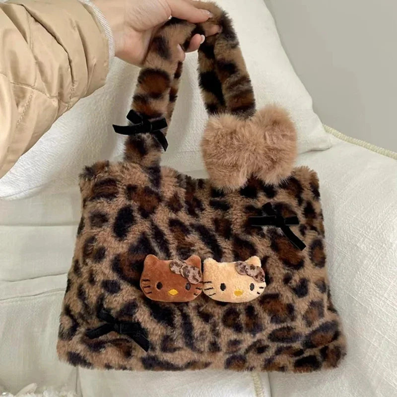 Hello Kitty Leopard Print Plush Shoulder Bag for Girls