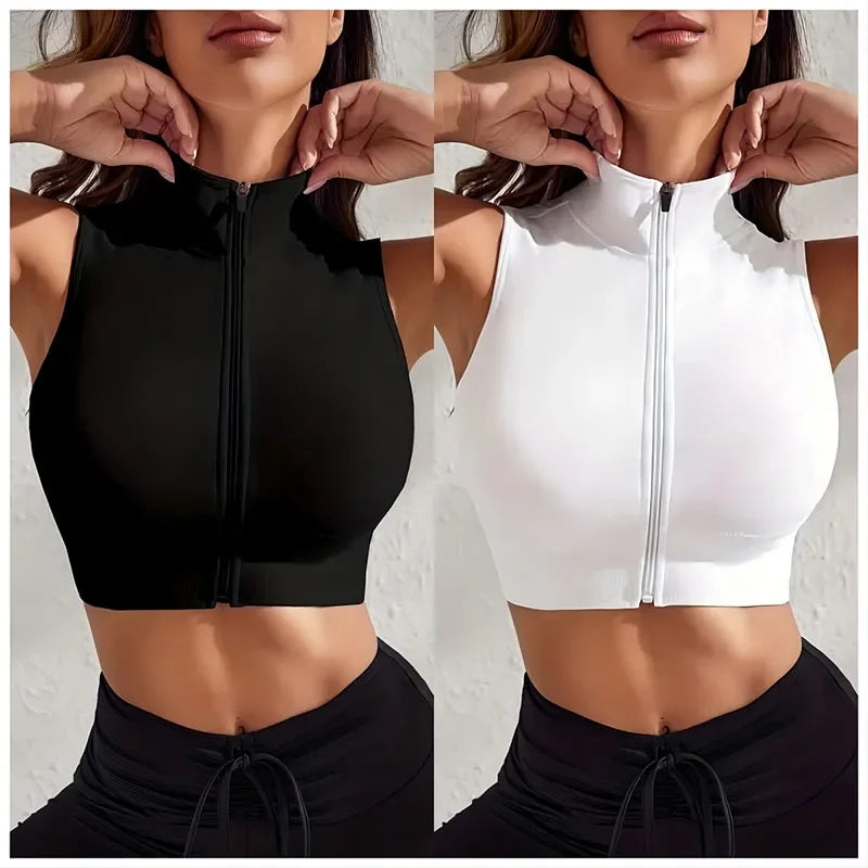 Women 2 Piece Yoga Set Zipper Sports Bra High Waist Leggings Workout Outfit Slim Fit Gym Wear