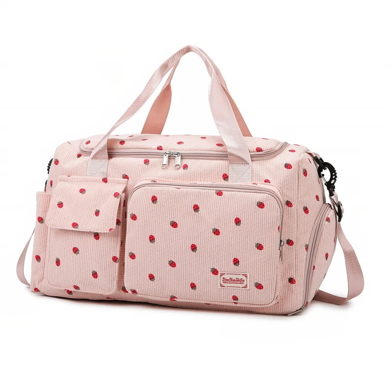Corduroy Travel Tote Bag with Shoe Compartment