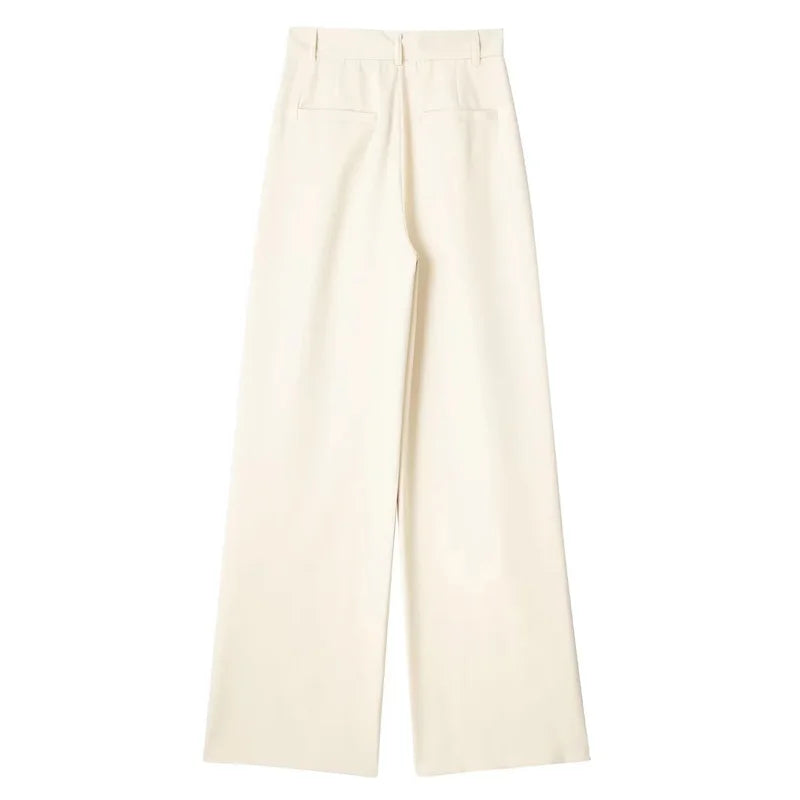 Women High Waist Striped Wide Leg Suit Pants Office Casual Trousers