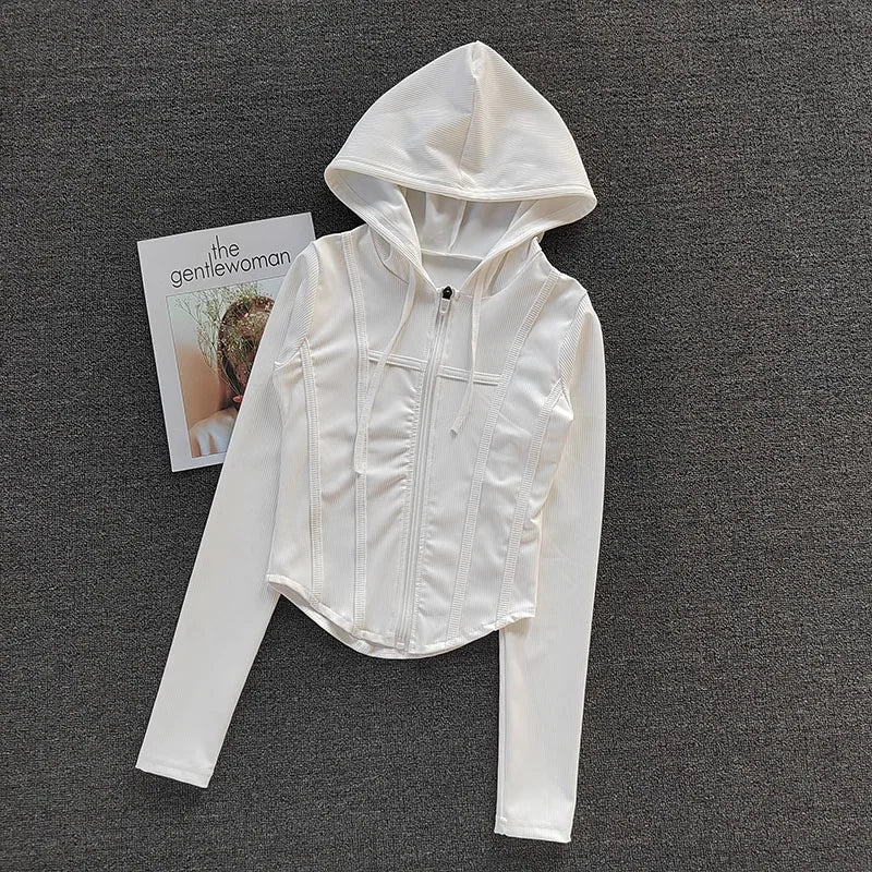 Women’s Hooded Quick Dry Sports Jacket Long Sleeve Running Yoga Cardigan