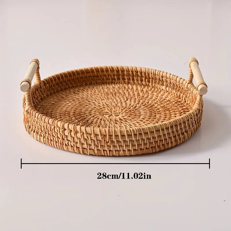 Rattan Tray with Lid Food Storage Basket Kitchen Organizer Eco Friendly