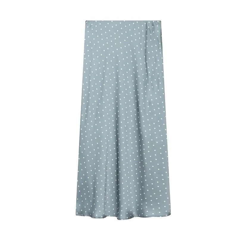Women High Waist Satin Midi Skirt Elegant Office Summer Skirt