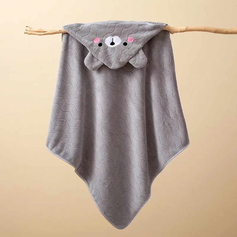 Baby Hooded Bathrobe Towel Blanket Coral Fleece Toddler Swaddle Kids Bath Wrap