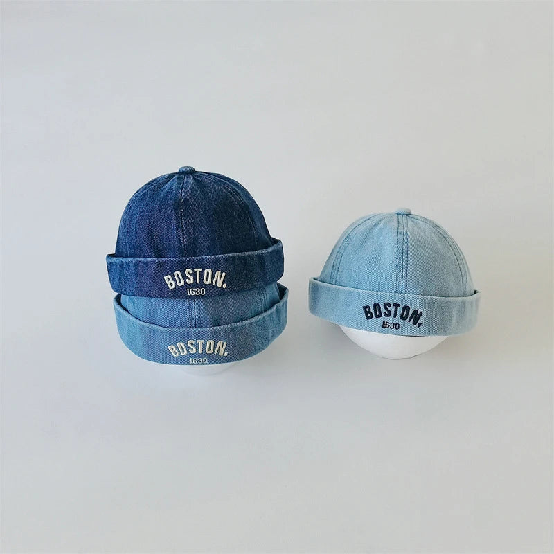 Washed Denim Baby Brimless Hat Adjustable Kids Docker Cap