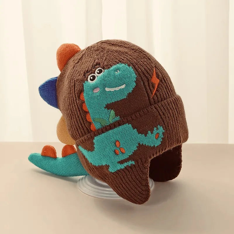 Kids Winter Dinosaur Earmuff Hat Warm Knitted Beanie Toddler Ear Protection Cap