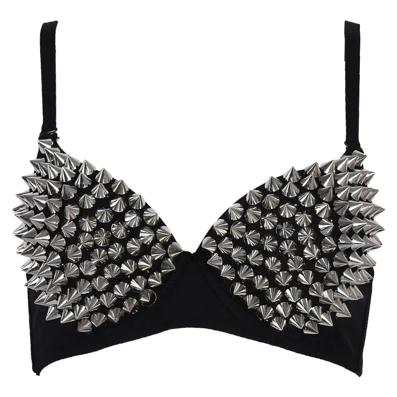 Women Punk Rivet Bralette Gothic Push Up Bra Top Sexy Lingerie Nightclub Party Wear