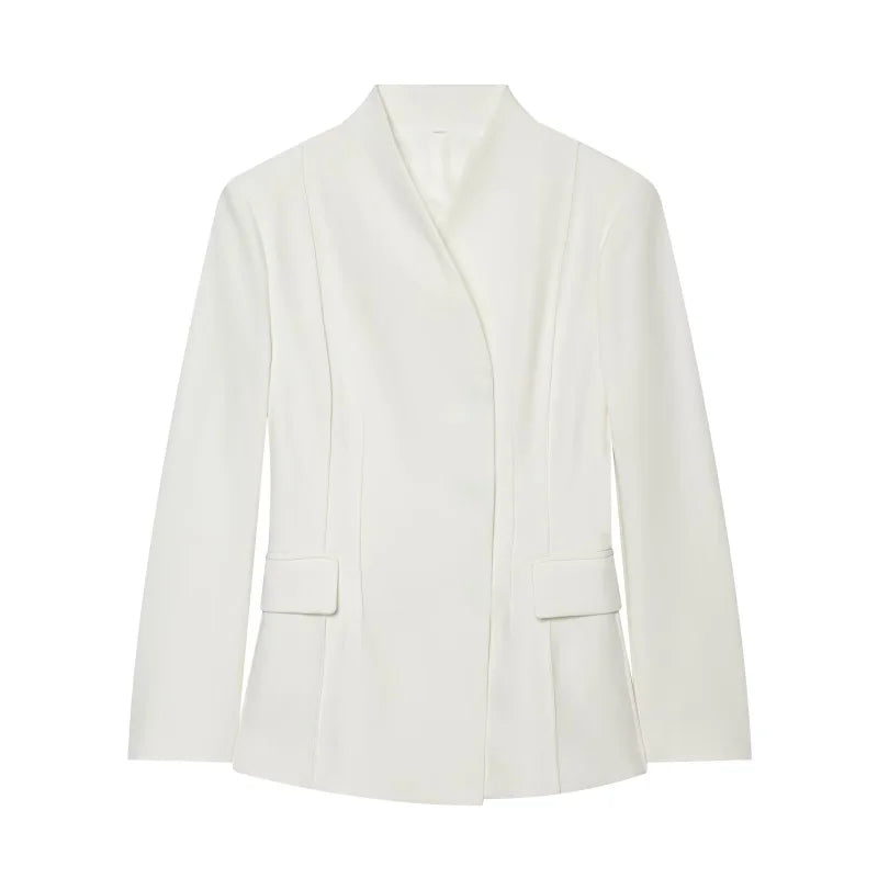 Women Slim Fit Suit Set High Collar Blazer and Casual Trousers Two Piece Outfit