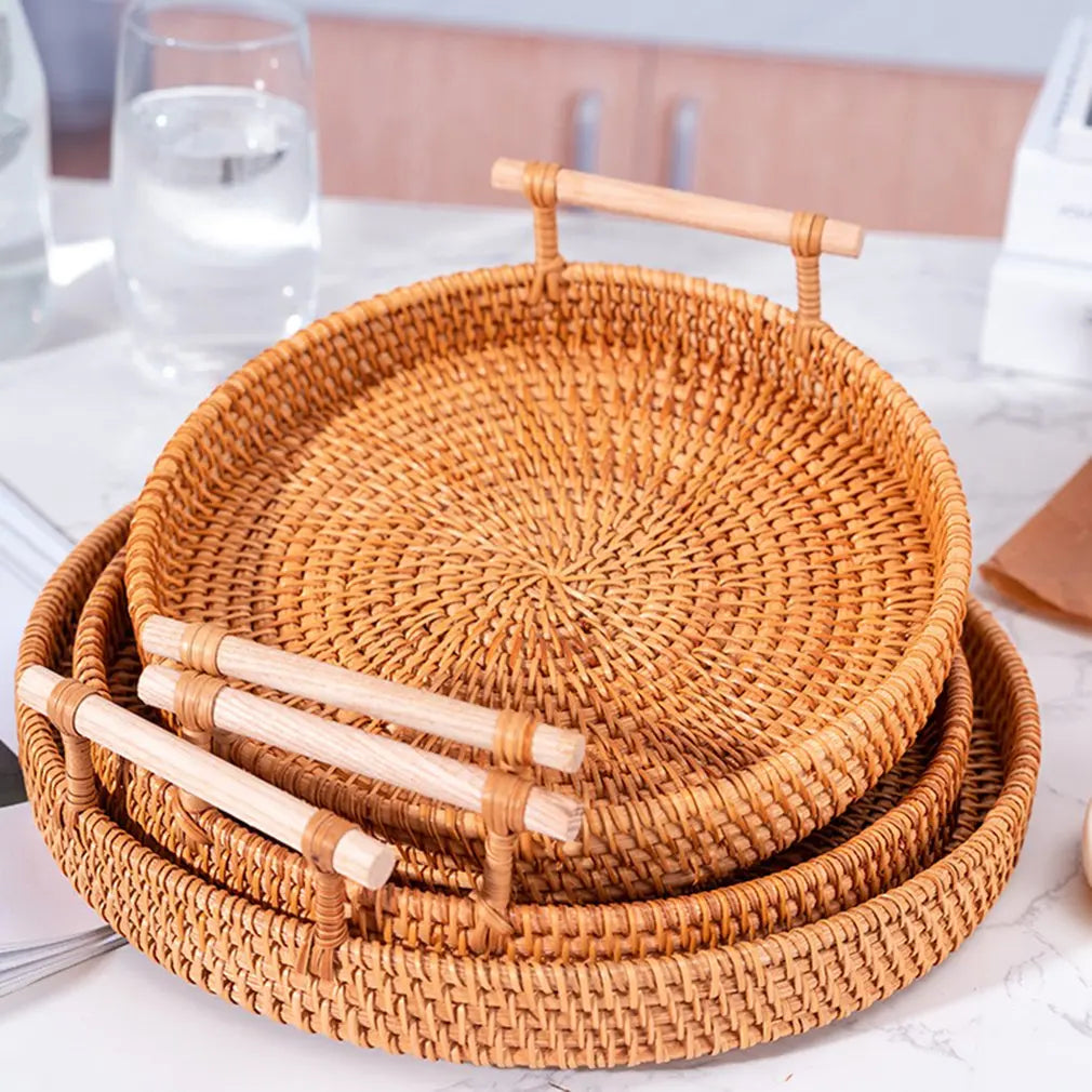 Rattan Tray with Lid Food Storage Basket Kitchen Organizer Eco Friendly