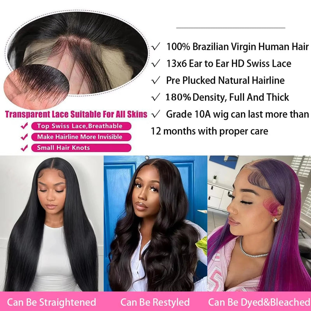 Straight Human Hair Wig – HD Lace Front Glueless Wig Natural Hairline