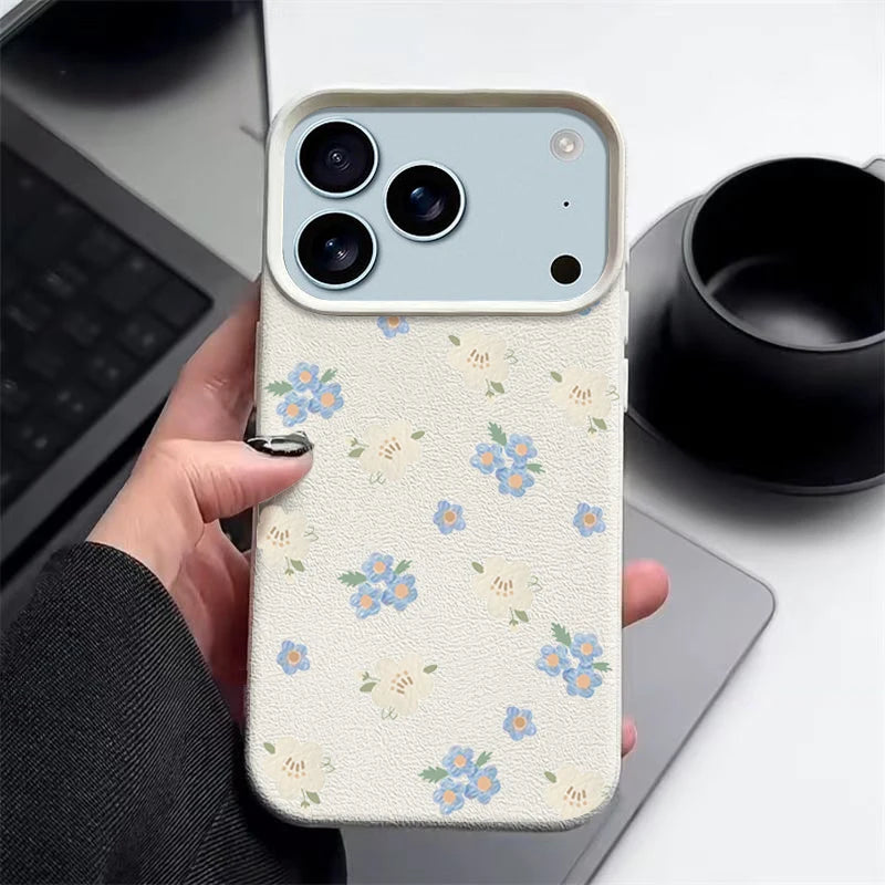 Small Flowers Shockproof Soft Silicone Leather Texture Cover iPhone Case