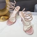 Women Crystal Ankle Strap High Heel Sandals Open Toe Party Nightclub Shoes
