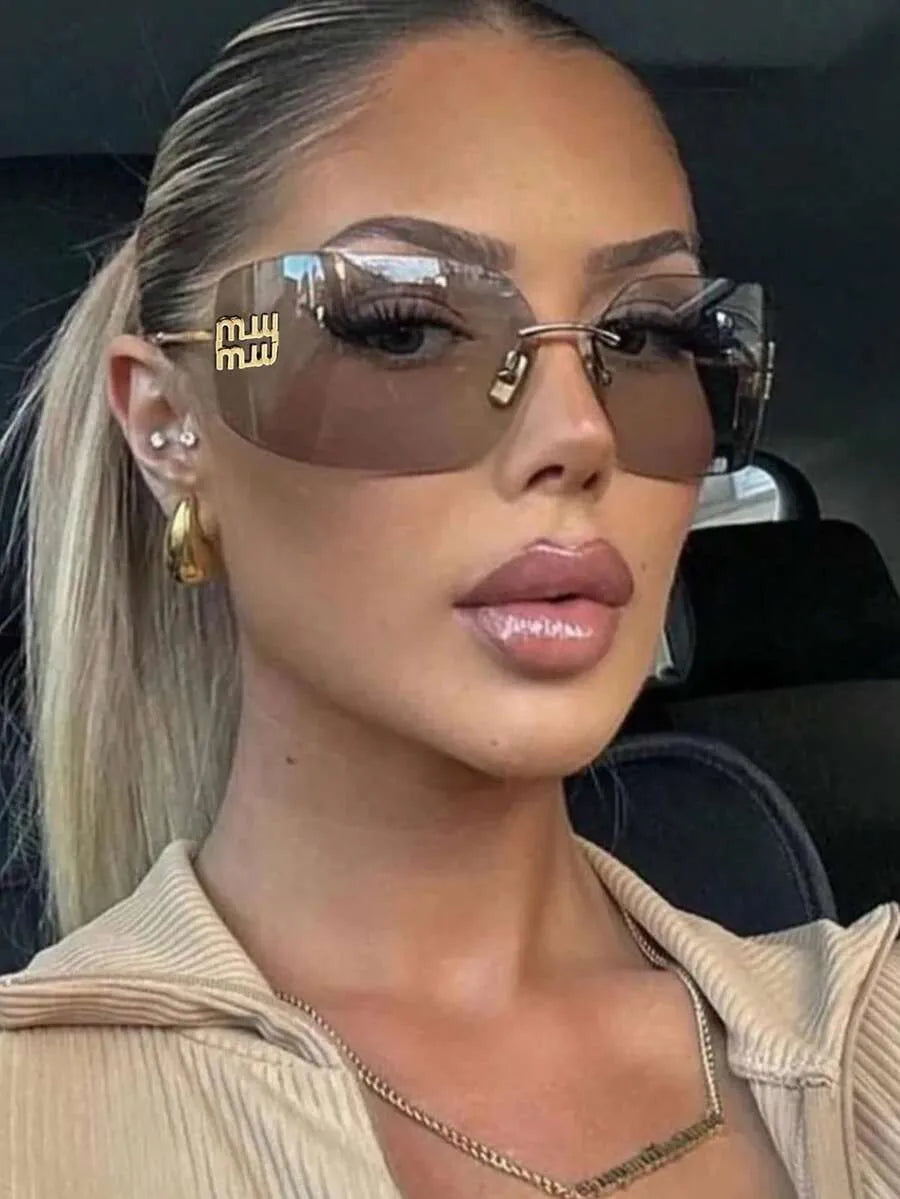 Unisex Retro Square Frameless Glasses Large Lens Fashion Travel Sunglasses