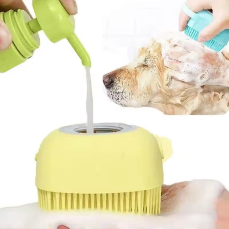 Pet Bath Brush with Shampoo Dispenser – Silicone Dog & Cat Massage Grooming Tool